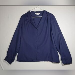 Vintage 1970s Lady Arrow Black Polyester Blouse Button-Up Shirt Size 8